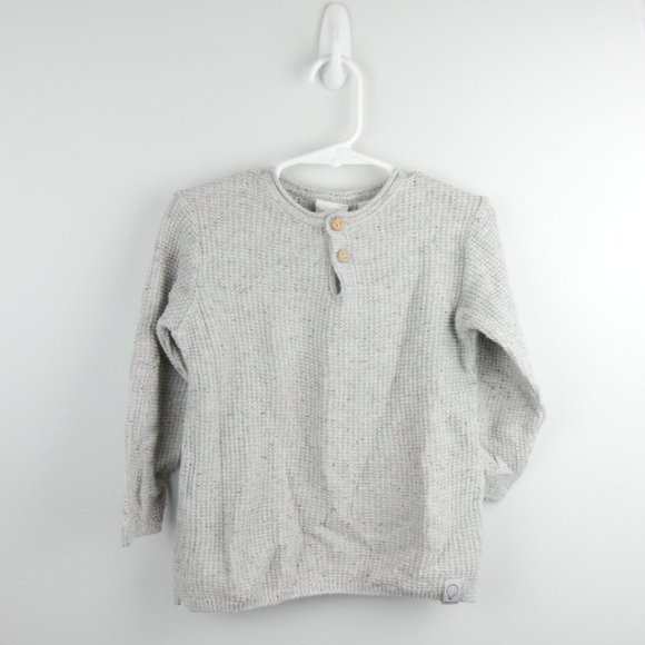 Zara Light Grey with Rainbow Knit Waffle Tee Button Up Baby Knit Top 2-3 Years - Picture 1 of 7